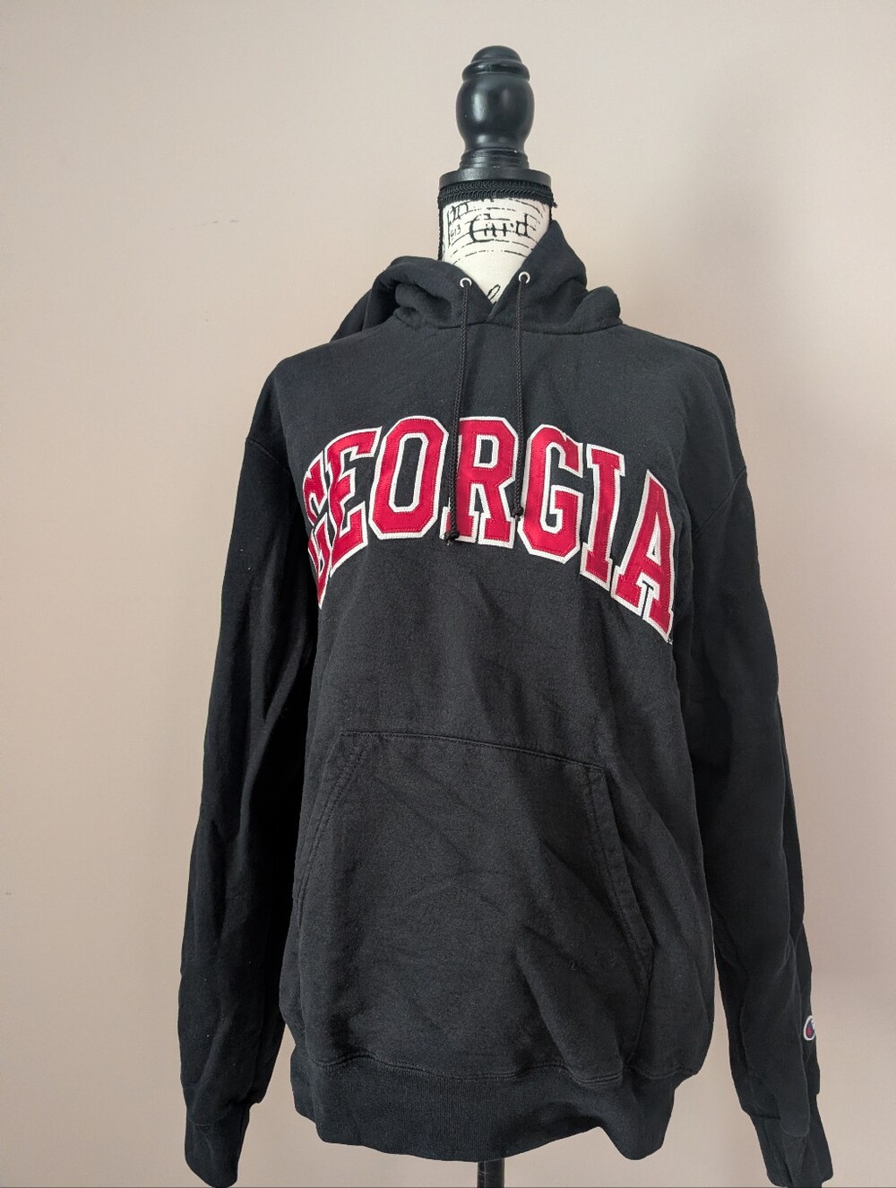 Champion Black Hoodie with Red Georgia Arch Logo